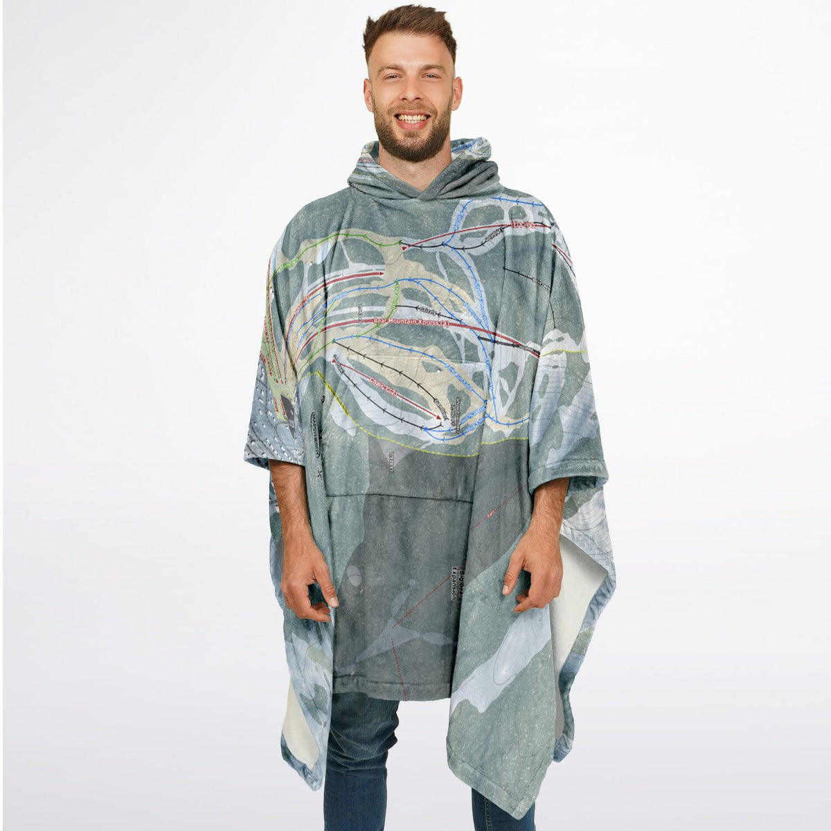 Bear Mountain, California Ski Resort Map Flannel Blanket Poncho