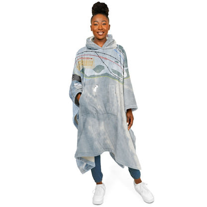 Dry Hill, New York Ski Resort Map Flannel Blanket Poncho