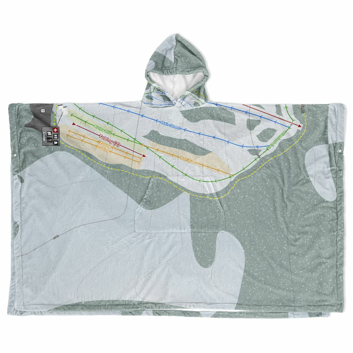 Snowhaven, Idaho Ski Resort Map Flannel Blanket Poncho