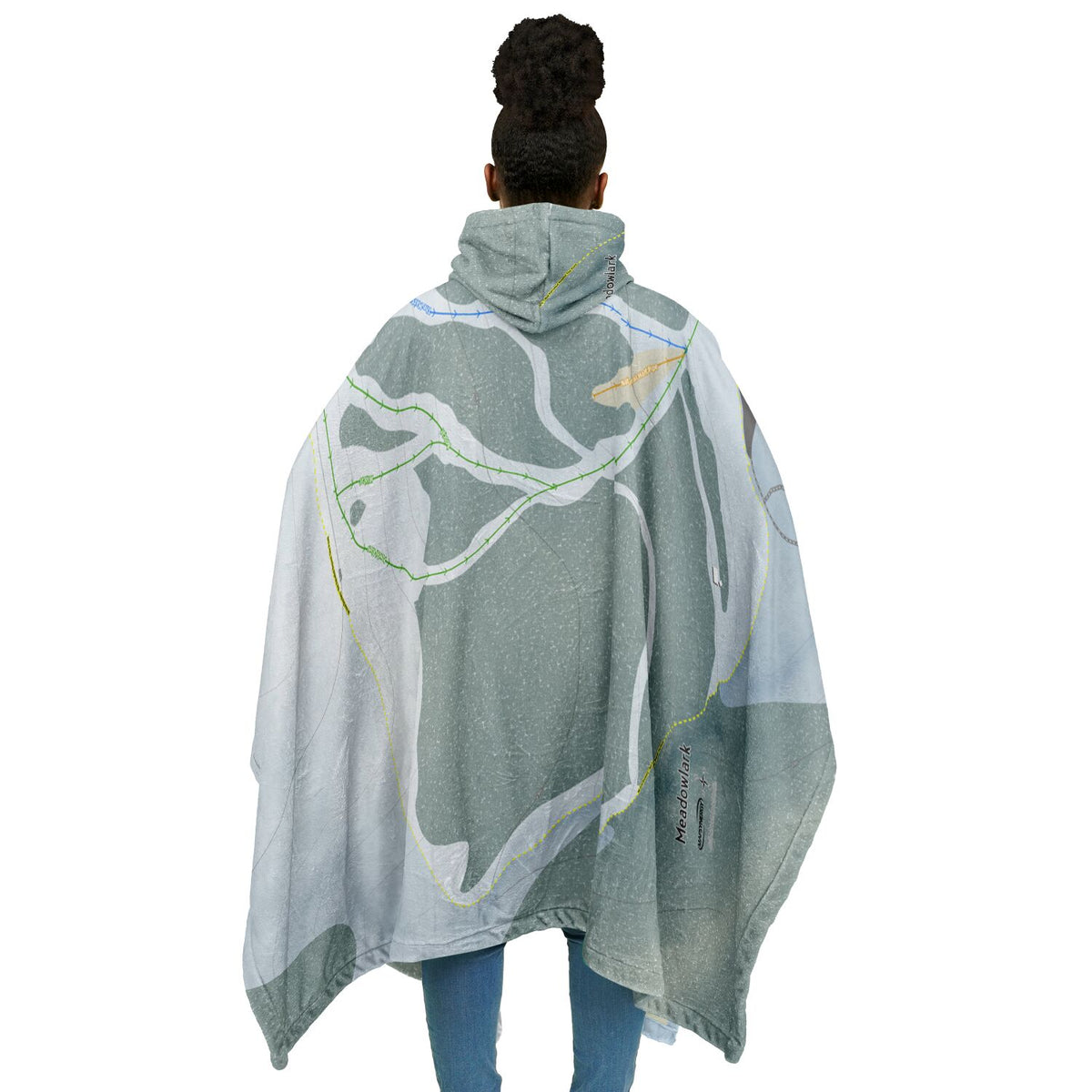 Meadowlark, Wyoming Ski Resort Map Flannel Blanket Poncho