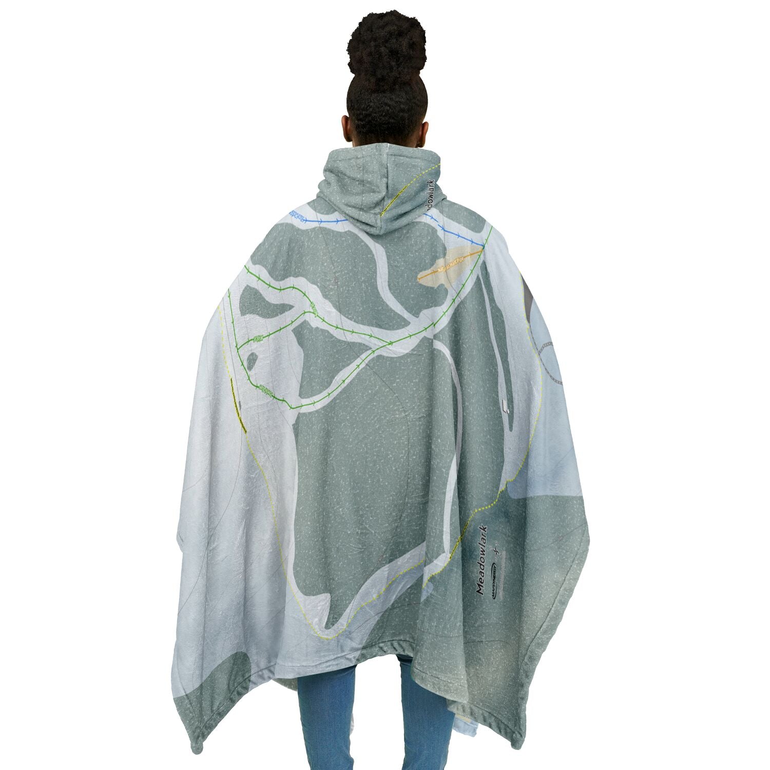 Meadowlark, Wyoming Ski Resort Map Flannel Blanket Poncho