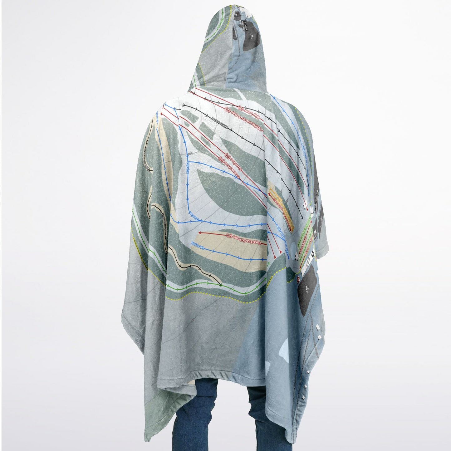 Ski Brule, Michigan Ski Resort Map Flannel Blanket Poncho
