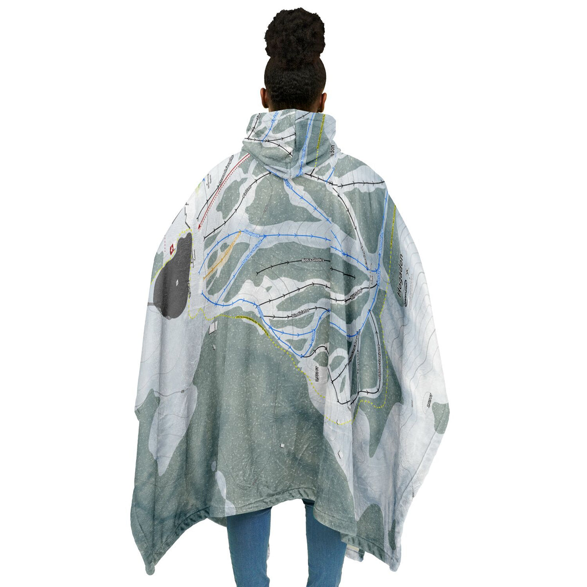 Hogadon, Wyoming Ski Resort Map Flannel Blanket Poncho