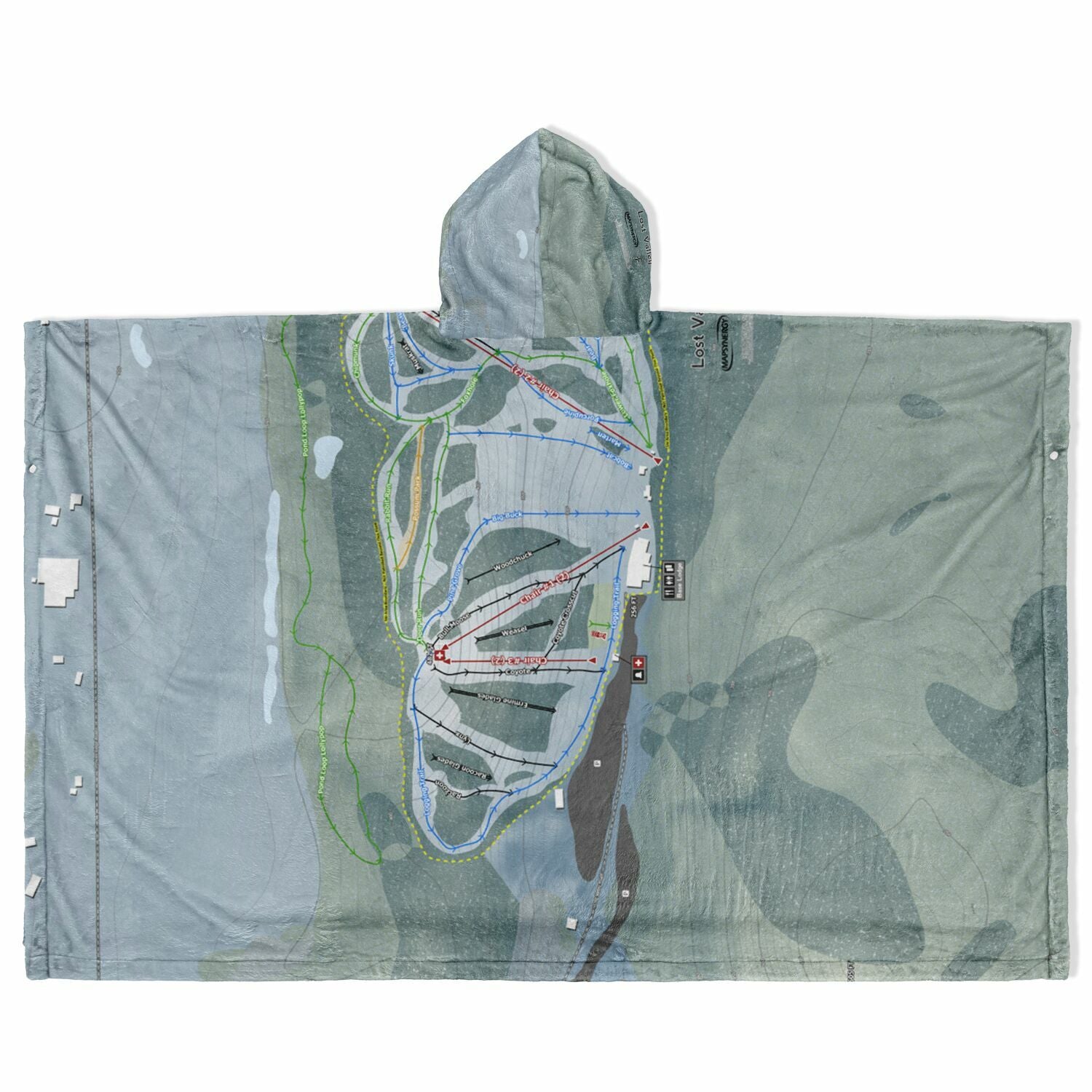 Lost Valley, Maine Ski Resort Map Flannel Blanket Poncho