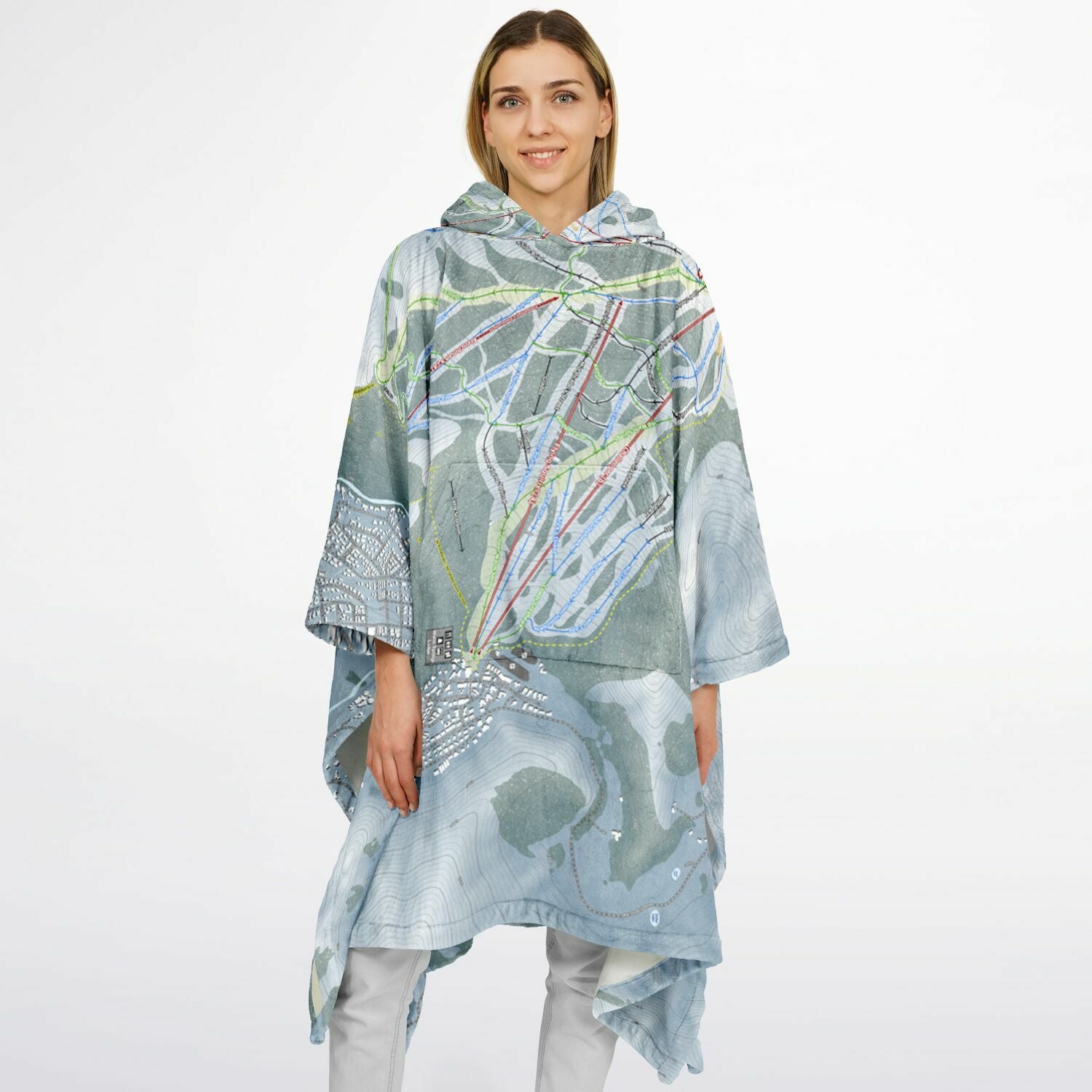 Sun Valley, Idaho Ski Resort Map Flannel Blanket Poncho