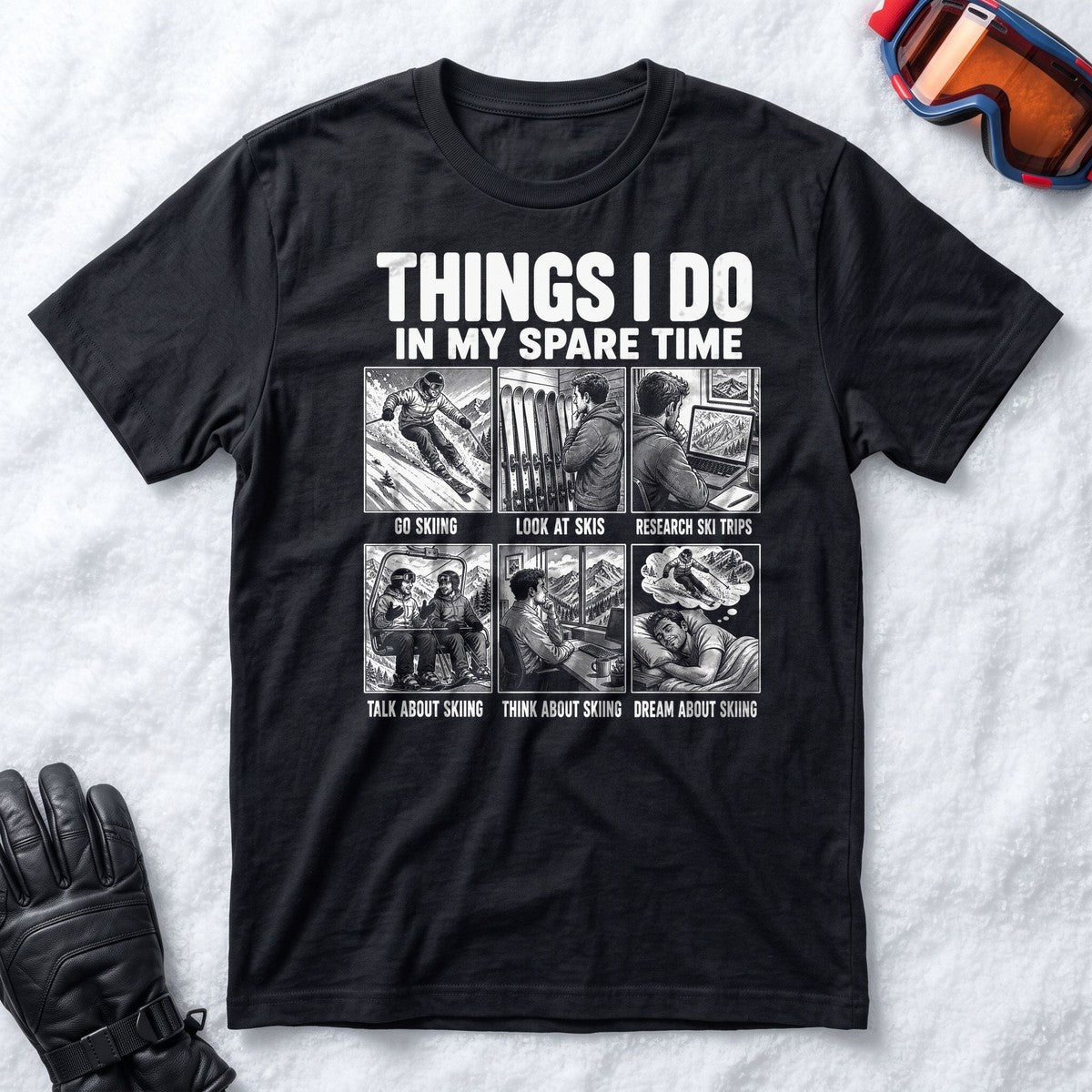 Spare Time Ski Comic - T-Shirt (Black)