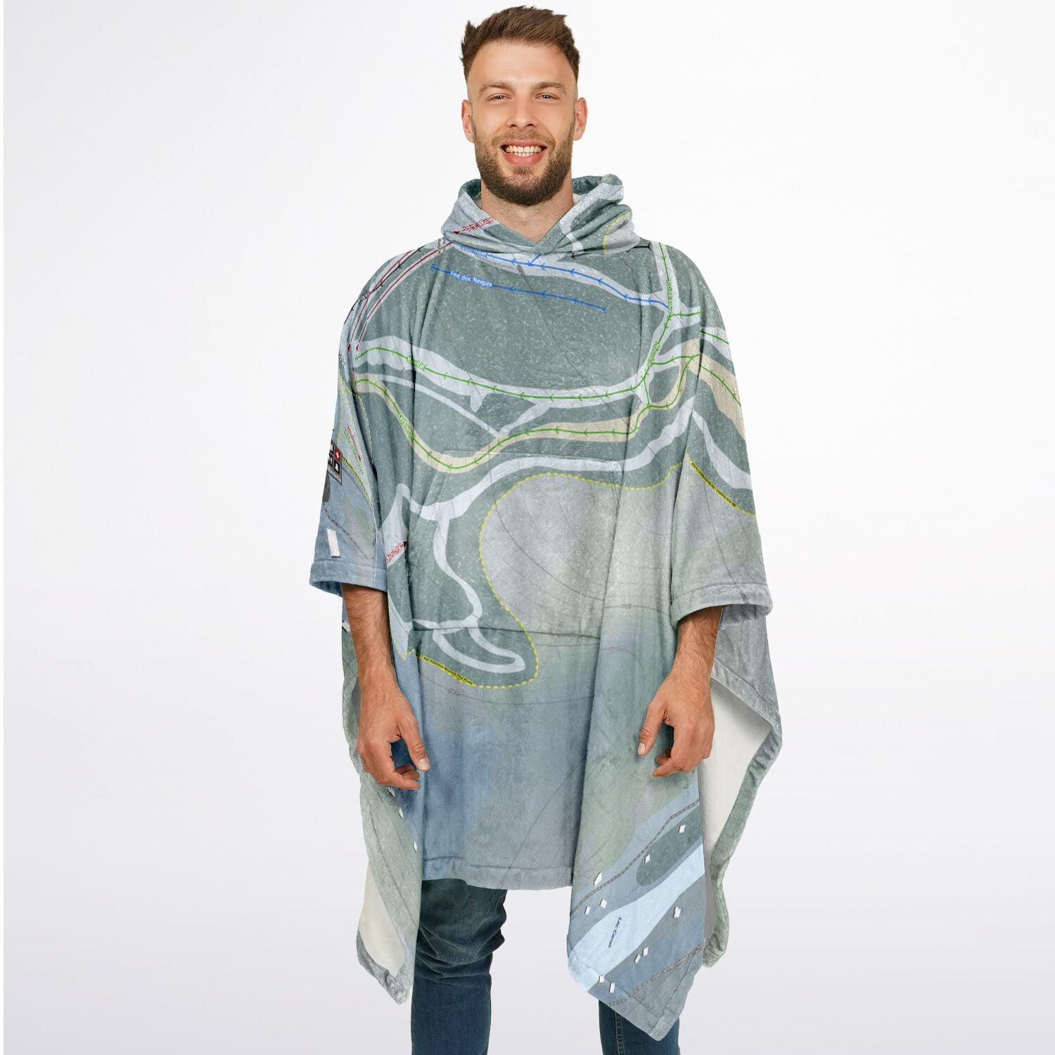 Vallee Du Parc, Quebec Ski Resort Map Flannel Blanket Poncho