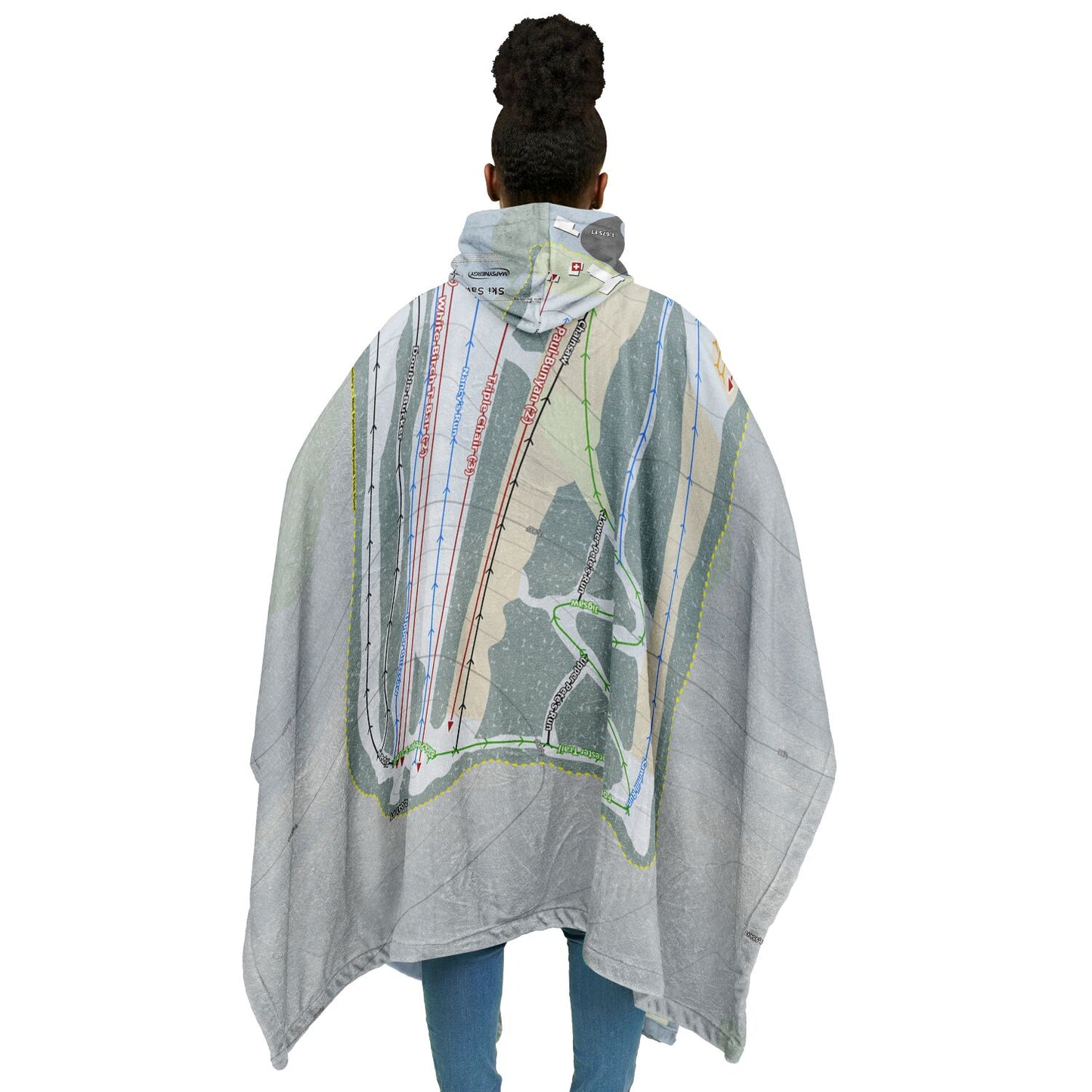 Ski Sawmill, Pennsylvania Ski Resort Map Flannel Blanket Poncho