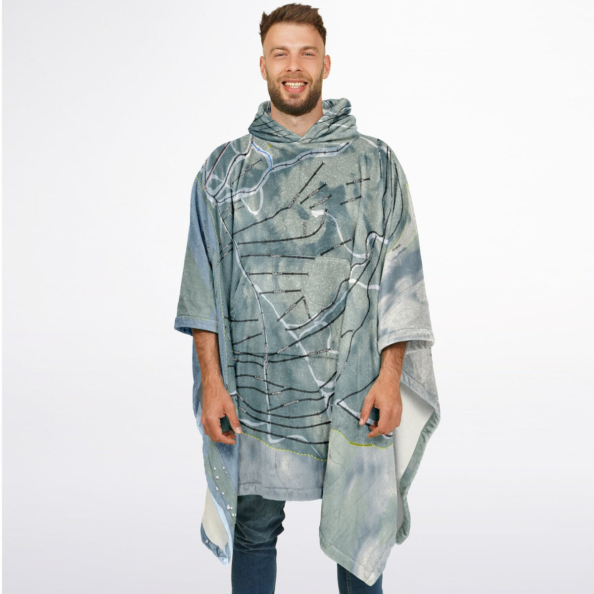 Mount Bohemia, Michigan Ski Resort Map Flannel Blanket Poncho