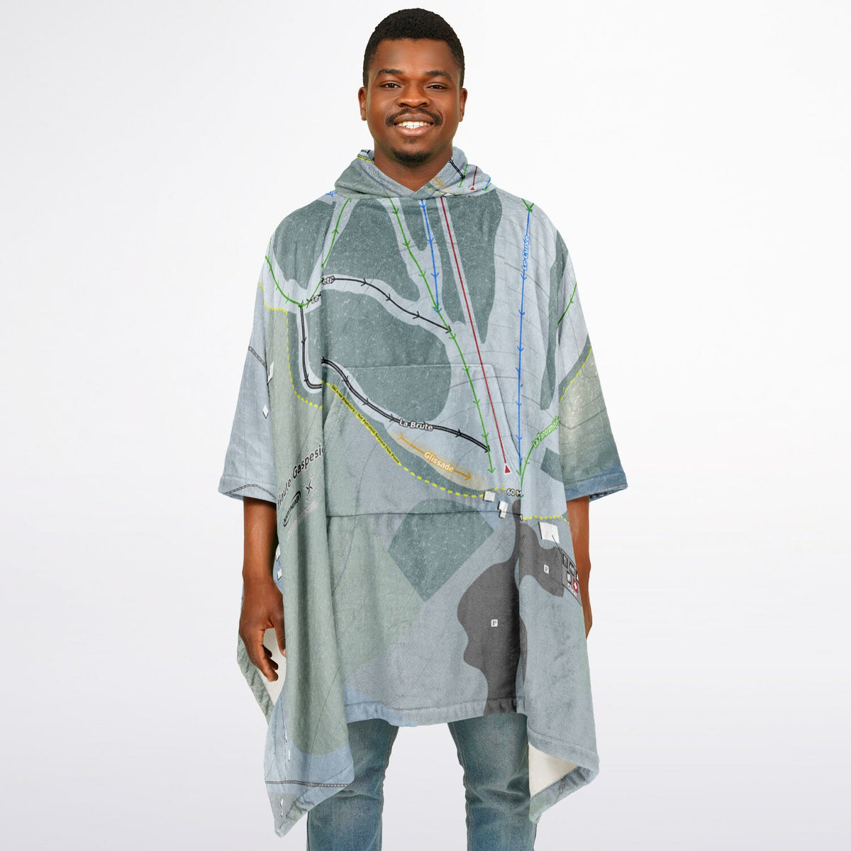 Haute Gaspesie, Quebec Ski Resort Map Flannel Blanket Poncho