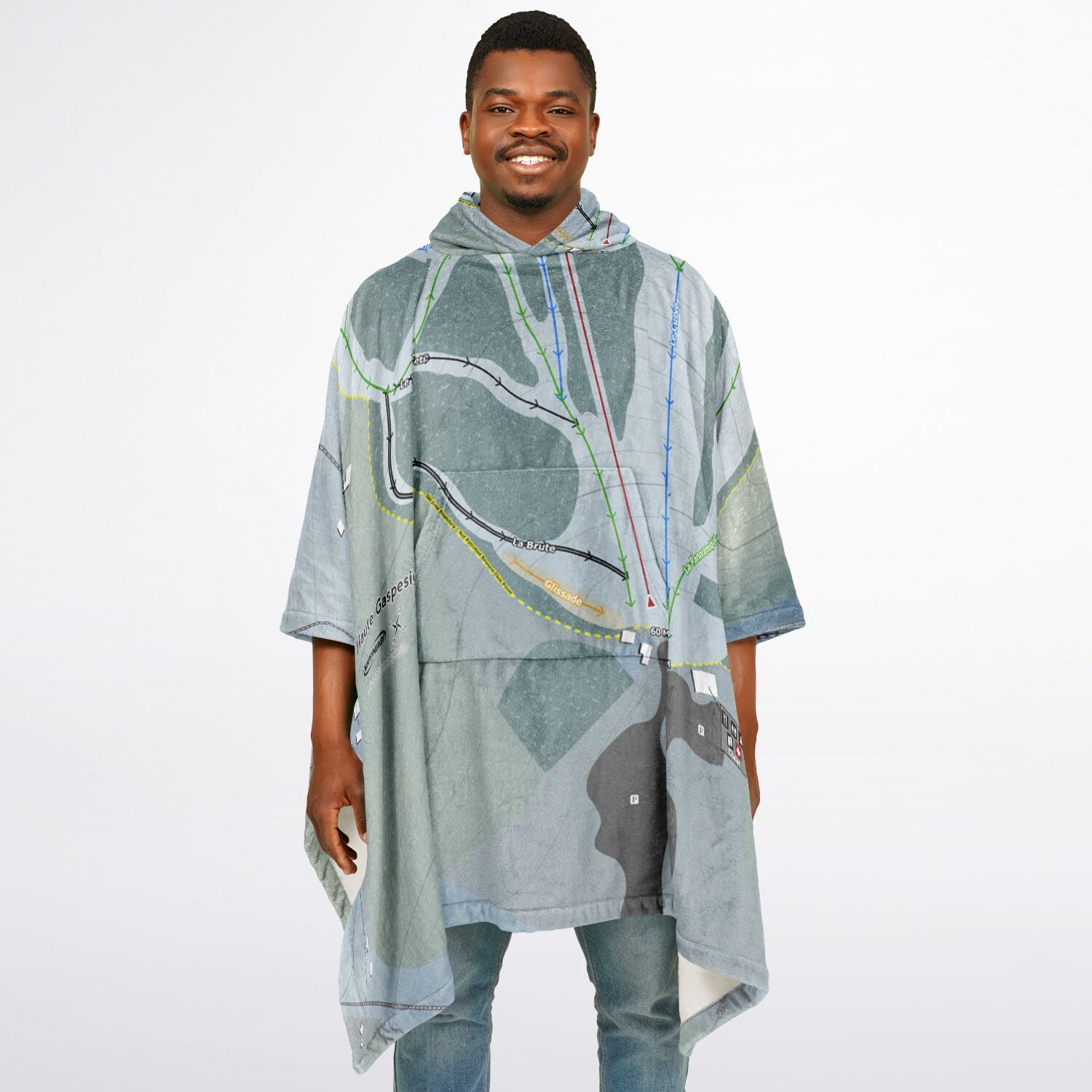 Haute Gaspesie, Quebec Ski Resort Map Flannel Blanket Poncho