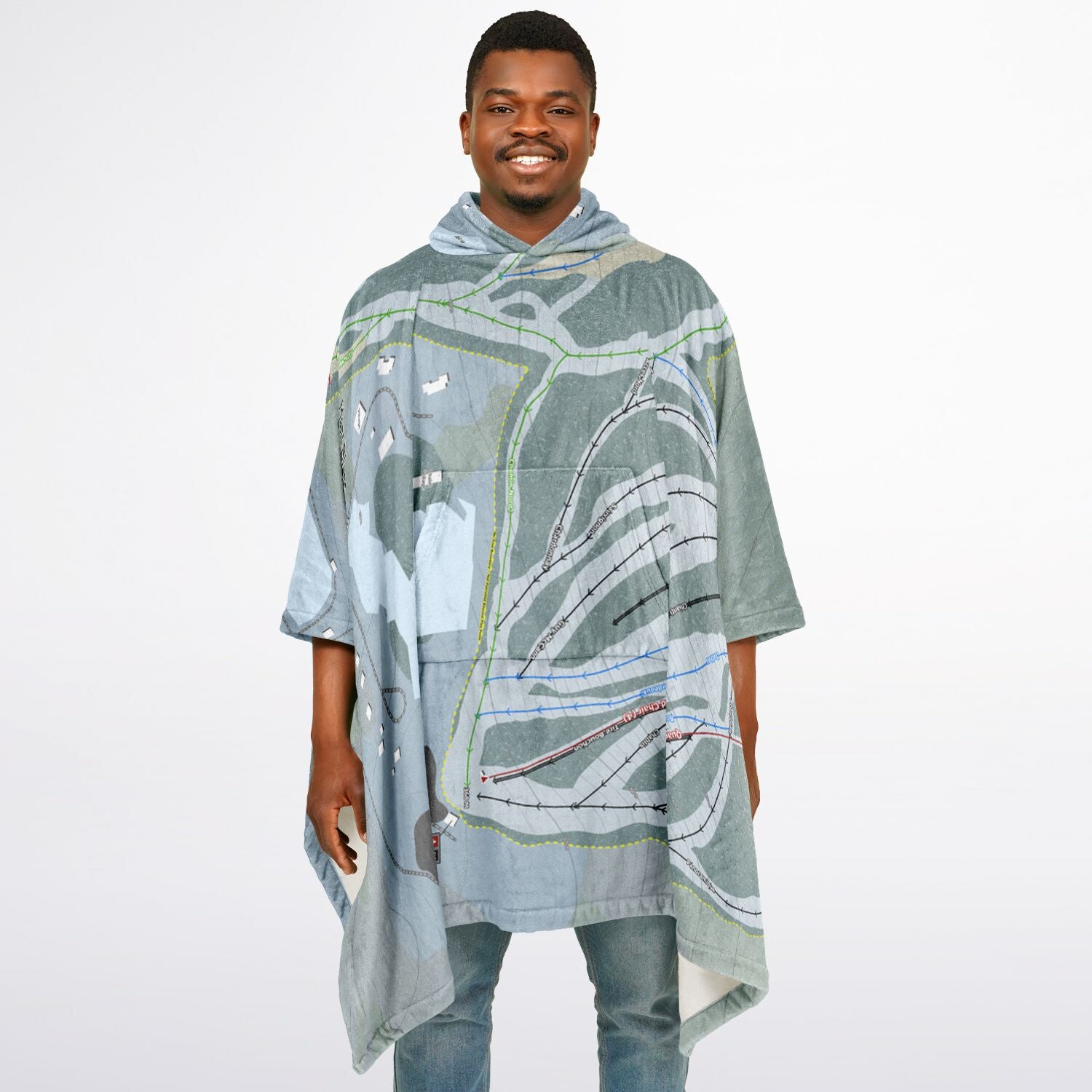 Mont Blanc, Quebec Ski Resort Map Flannel Blanket Poncho