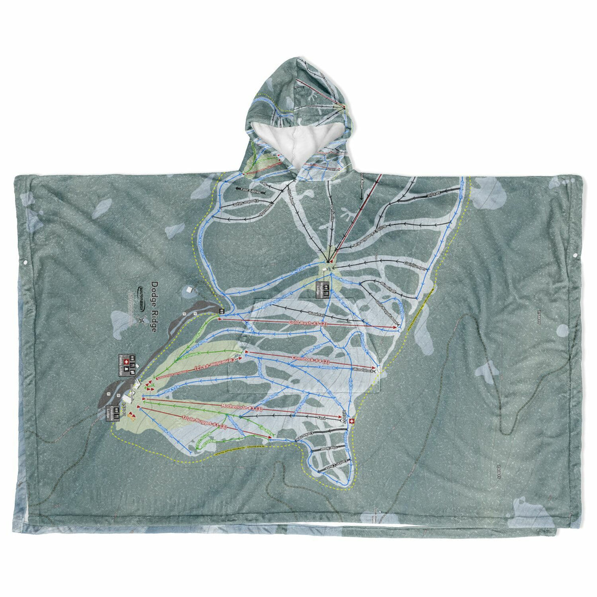 Dodge Ridge, California Ski Resort Map Flannel Blanket Poncho