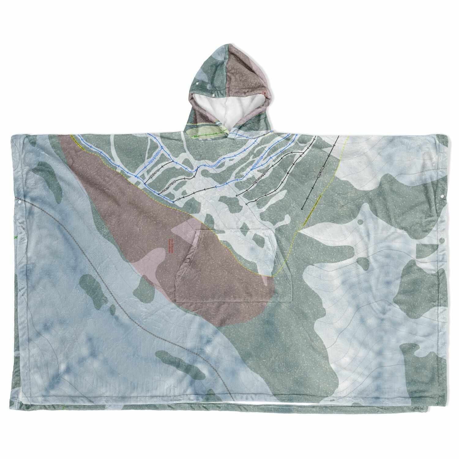 Antelope Butte, Wyoming Ski Resort Map Flannel Blanket Poncho