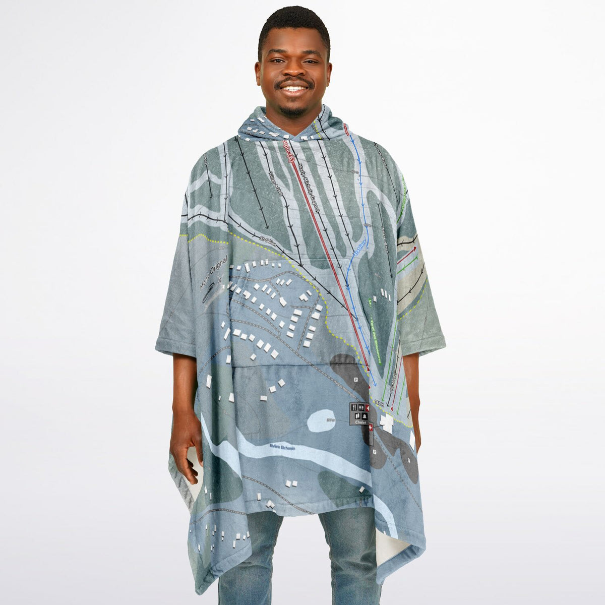 Mont Orignal, Quebec Ski Resort Map Flannel Blanket Poncho