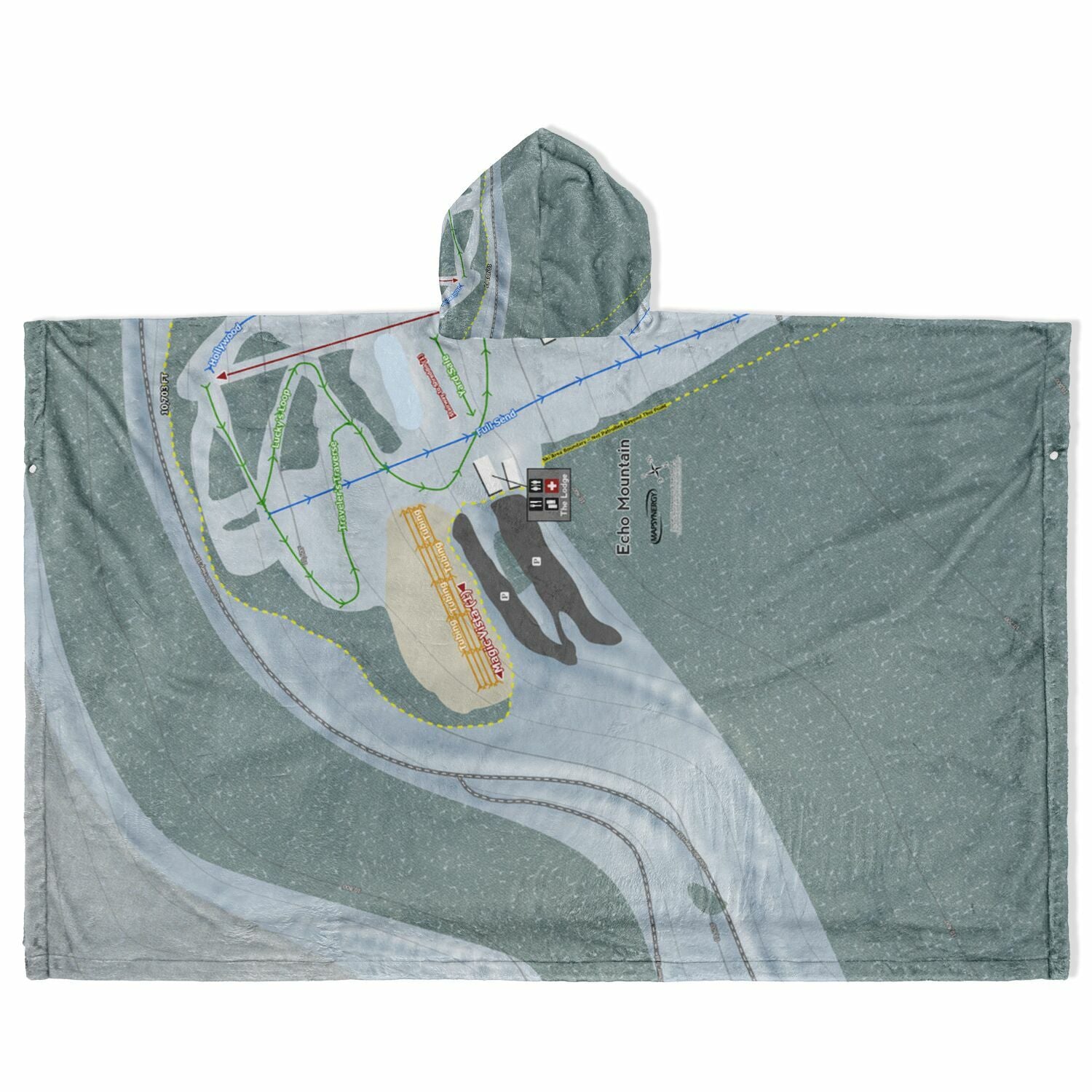 Echo Mountain, Colorado Ski Resort Map Flannel Blanket Poncho