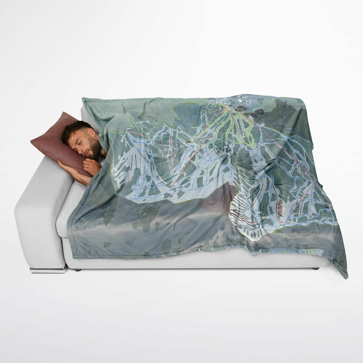 Fernie, British Columbia Ski Resort Map Flannel Blanket Poncho