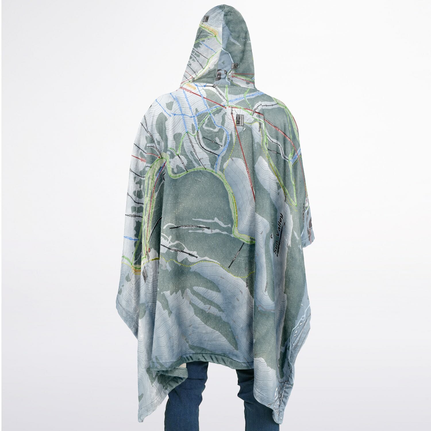 Sun Valley, Idaho Ski Resort Map Flannel Blanket Poncho