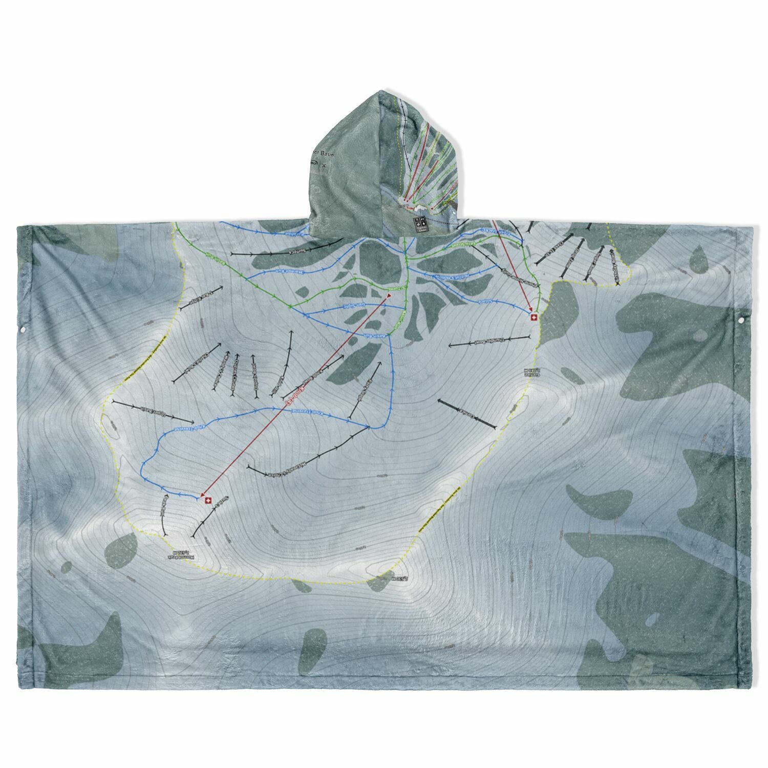 Marmot Basin, Alberta Ski Resort Map Flannel Blanket Poncho