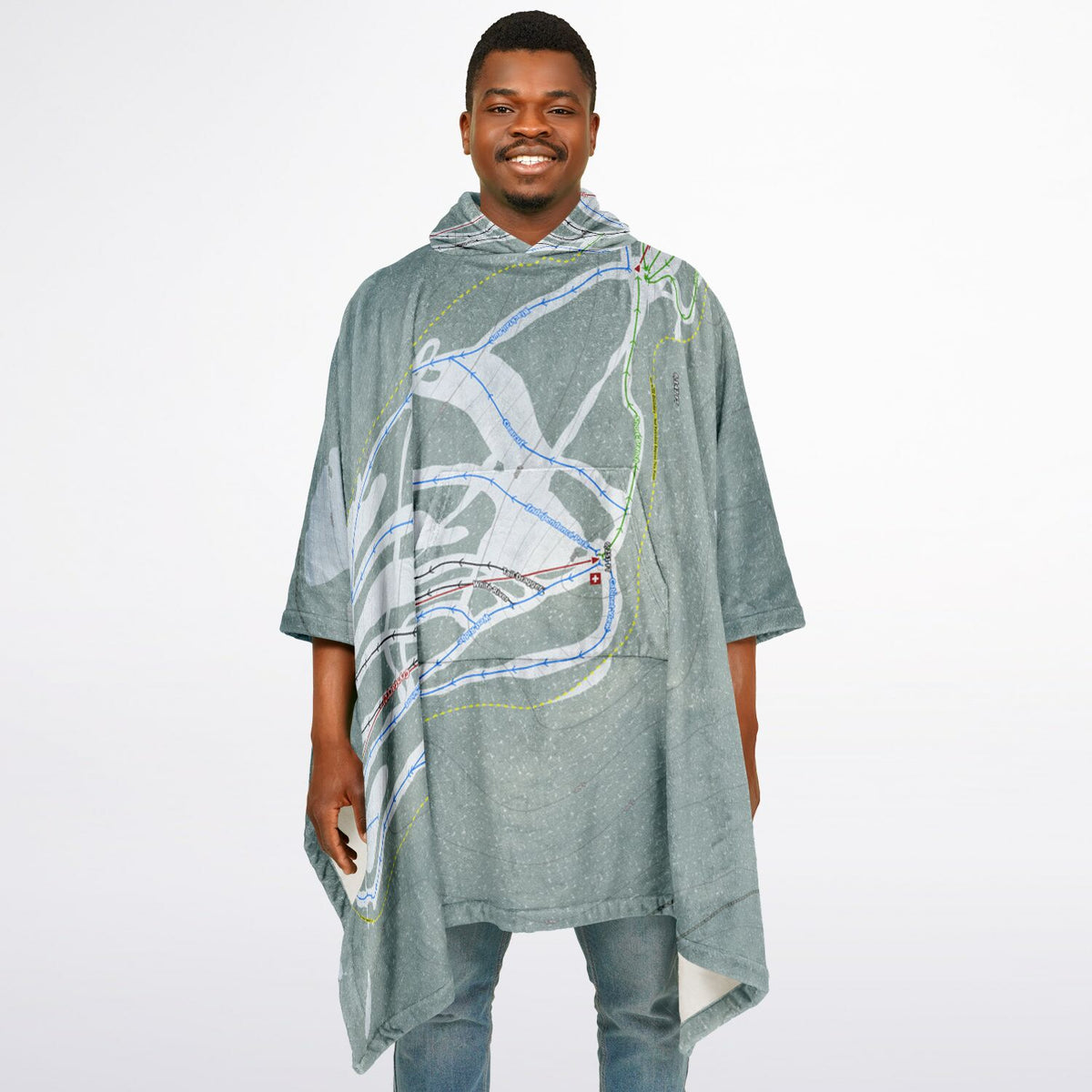 Blacktail Mountain, Montana Ski Resort Map Flannel Blanket Poncho