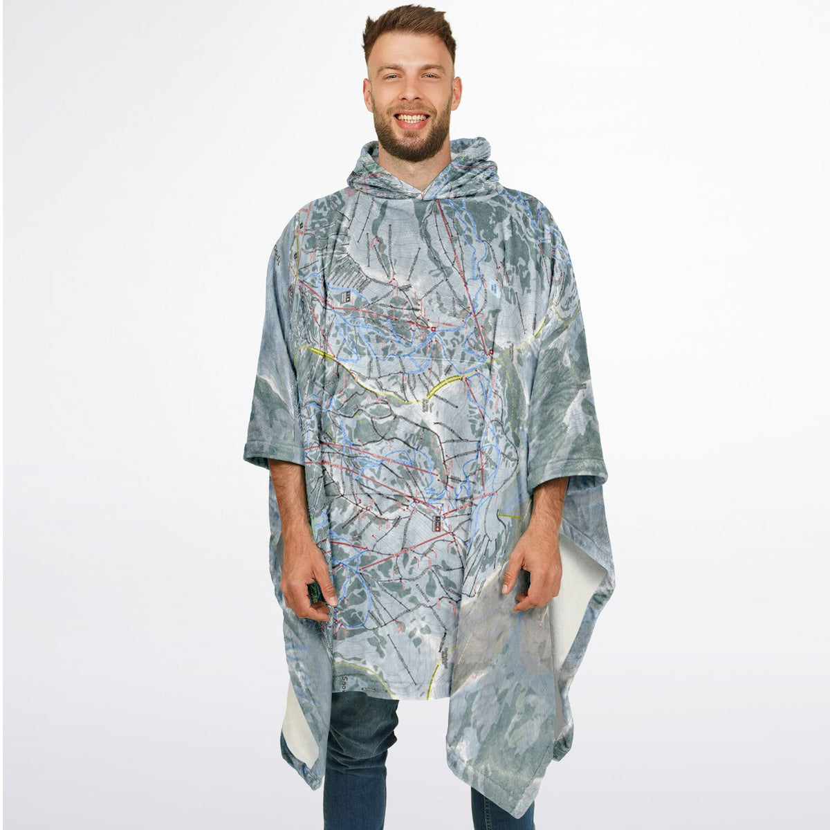 Cotton woods, Utah Ski Resort Map Flannel Blanket Poncho