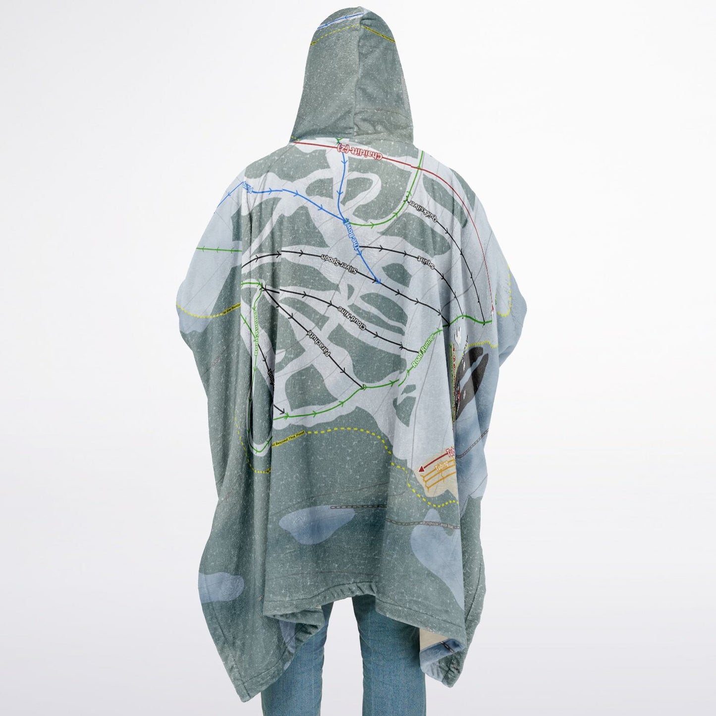 Ski Cloudcroft, New Mexico Ski Resort Map Flannel Blanket Poncho
