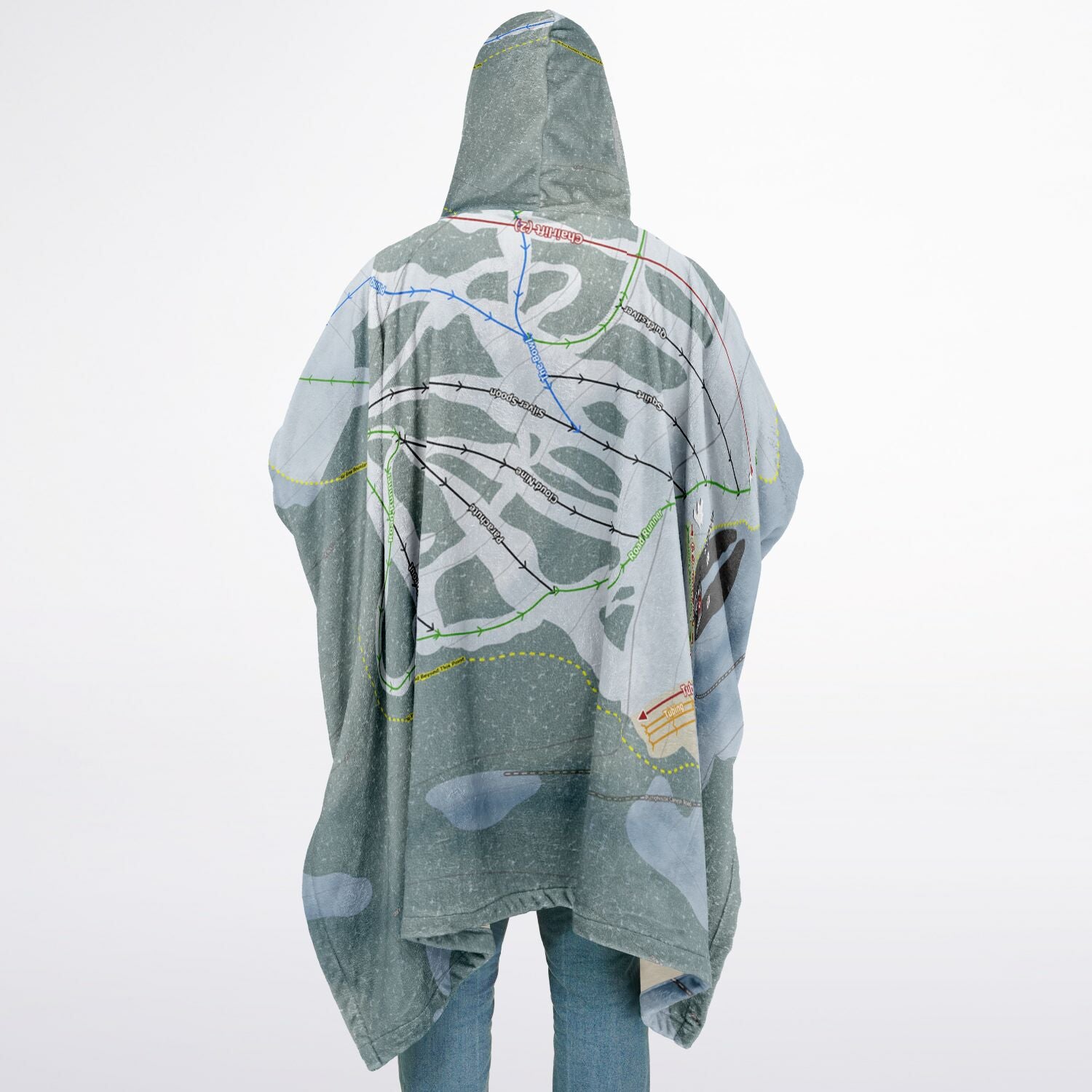 Ski Cloudcroft, New Mexico Ski Resort Map Flannel Blanket Poncho