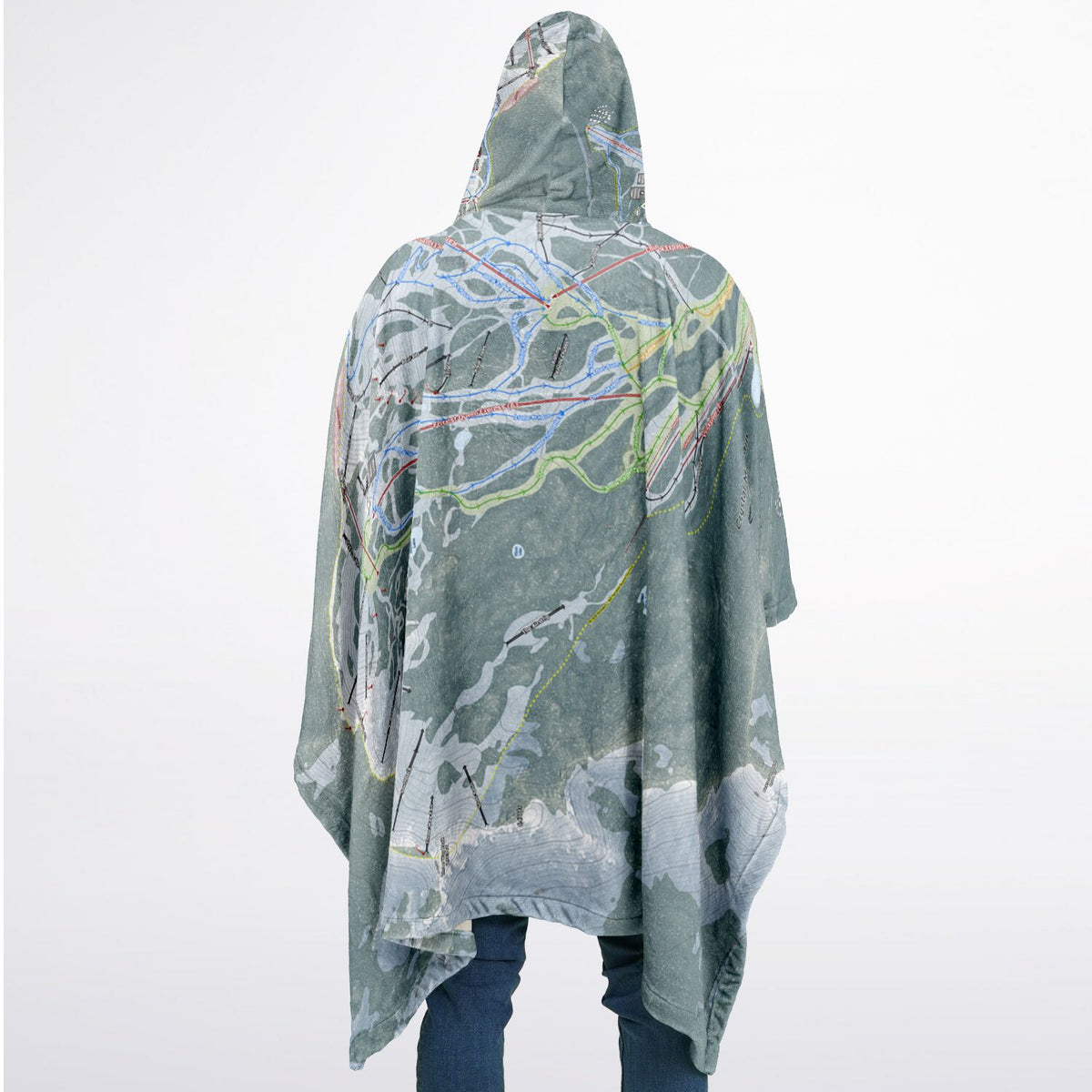 Crystal Mountain, Washington Ski Resort Map Flannel Blanket Poncho