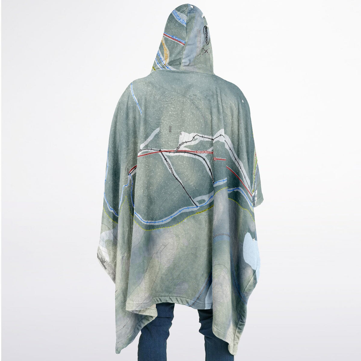 Mont Ste-Marie, Quebec Ski Resort Map Flannel Blanket Poncho