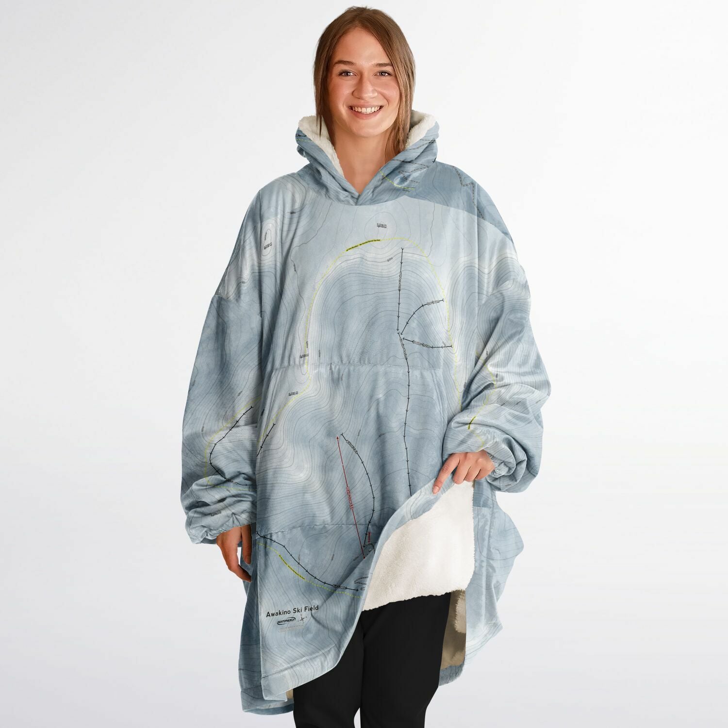 Awakino Ski Field, New Zealand Ski Trail Map - Snug Hoodie - Powderaddicts