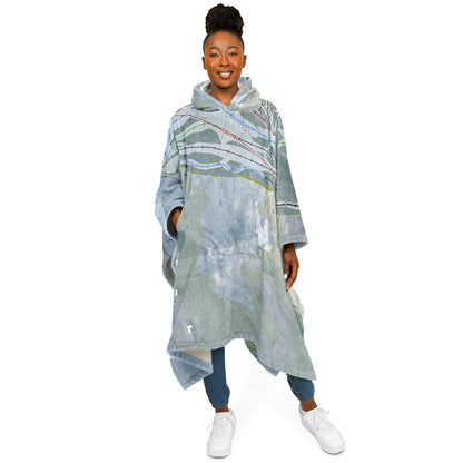 Bousquet Mountain, Massachusetts Ski Resort Map Flannel Blanket Poncho