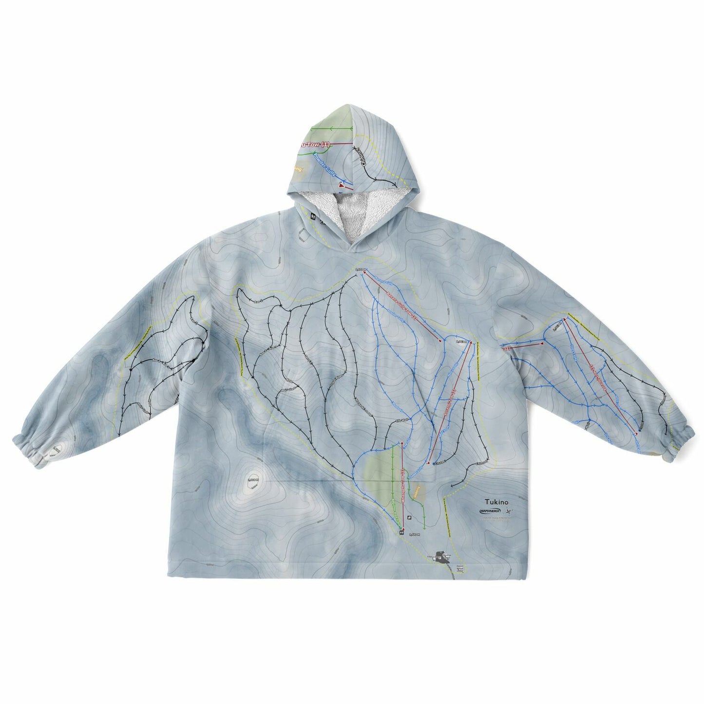 Tukino, New Zealand Ski Trail Map - Snug Hoodie - Powderaddicts