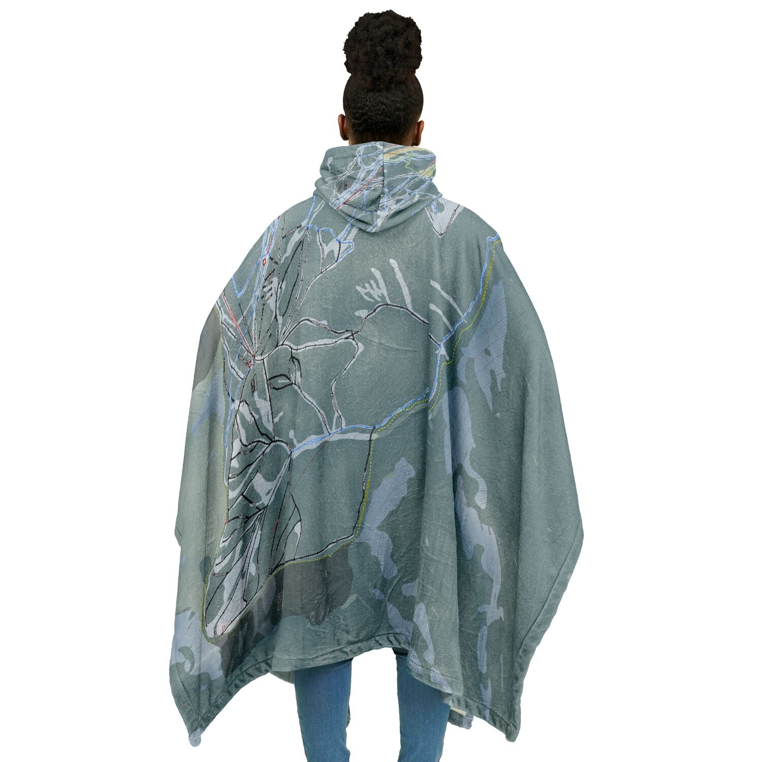Panorama, British Columbia Ski Resort Map Flannel Blanket Poncho