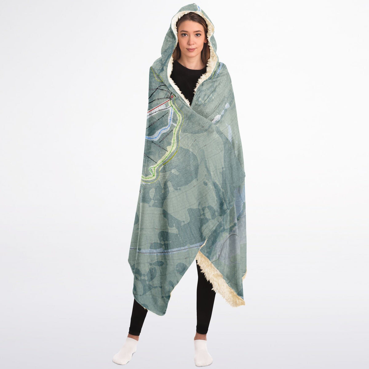 Ragged Mountain, New Hampshire Ski Trail Map - Adult Hooded Blanket