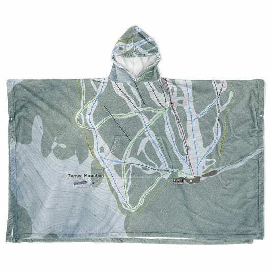 Turner Mountain, Montana Ski Resort Map Flannel Blanket Poncho