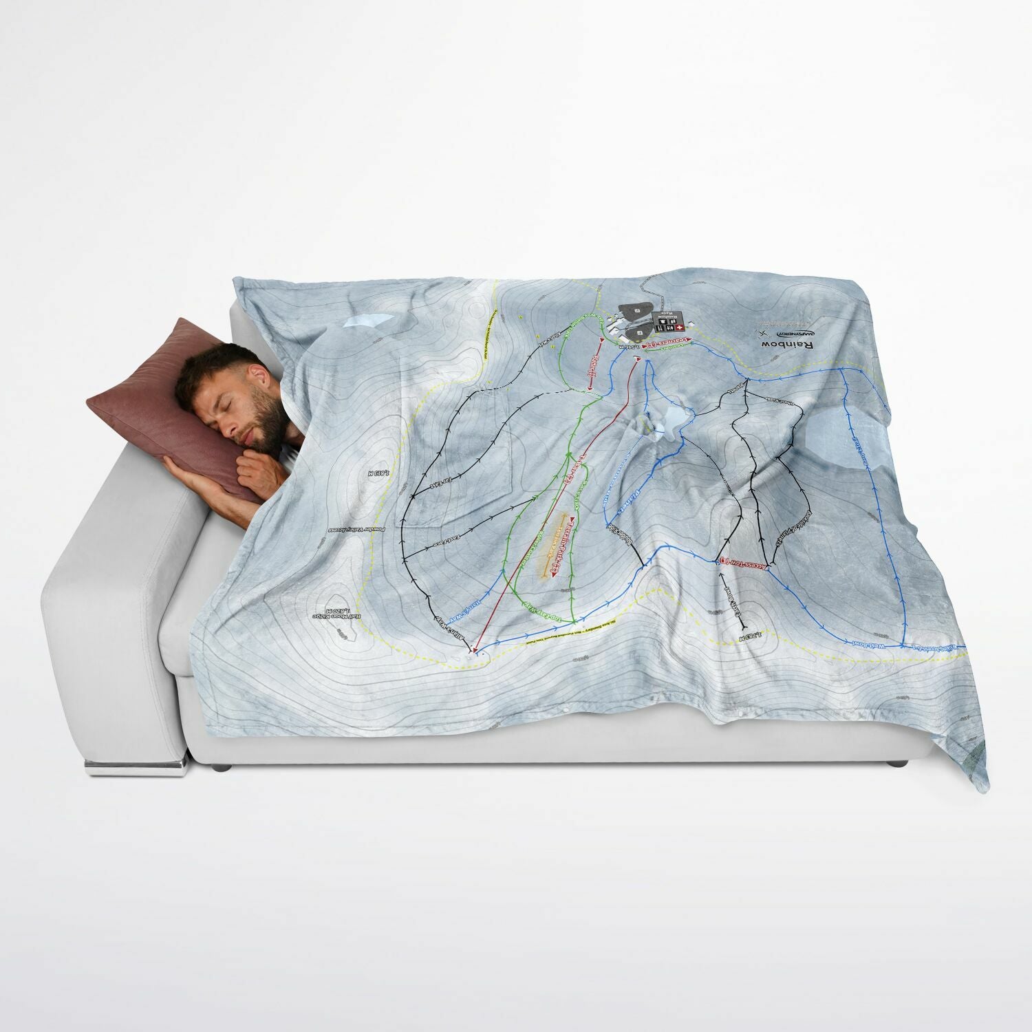 Rainbow, New Zealand Ski Resort Map Flannel Blanket Poncho - Powderaddicts
