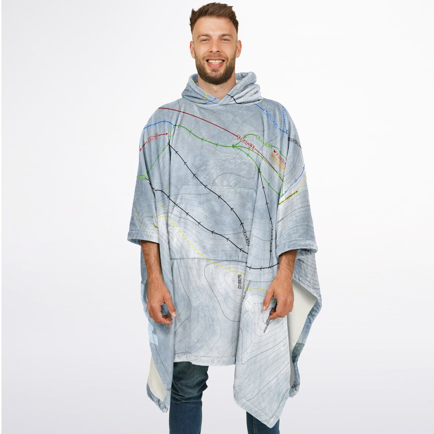 Rainbow, New Zealand Ski Resort Map Flannel Blanket Poncho - Powderaddicts