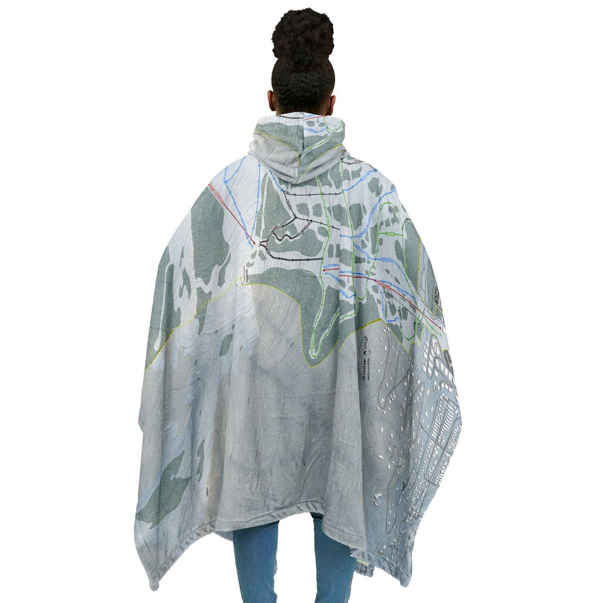 Snow King, Wyoming Ski Resort Map Flannel Blanket Poncho
