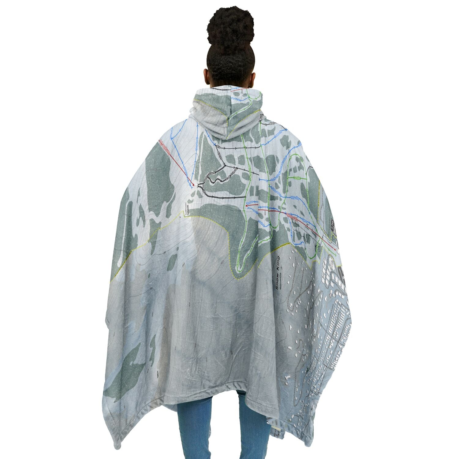 Snow King, Wyoming Ski Resort Map Flannel Blanket Poncho
