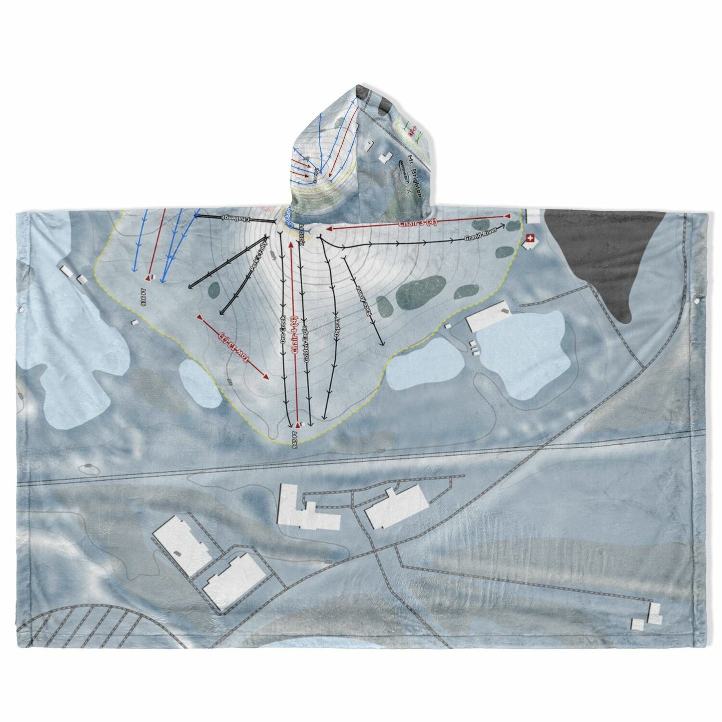 Mt Brighton, Michigan Ski Resort Map Flannel Blanket Poncho