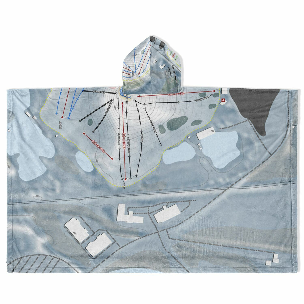 Mt Brighton, Michigan Ski Resort Map Flannel Blanket Poncho
