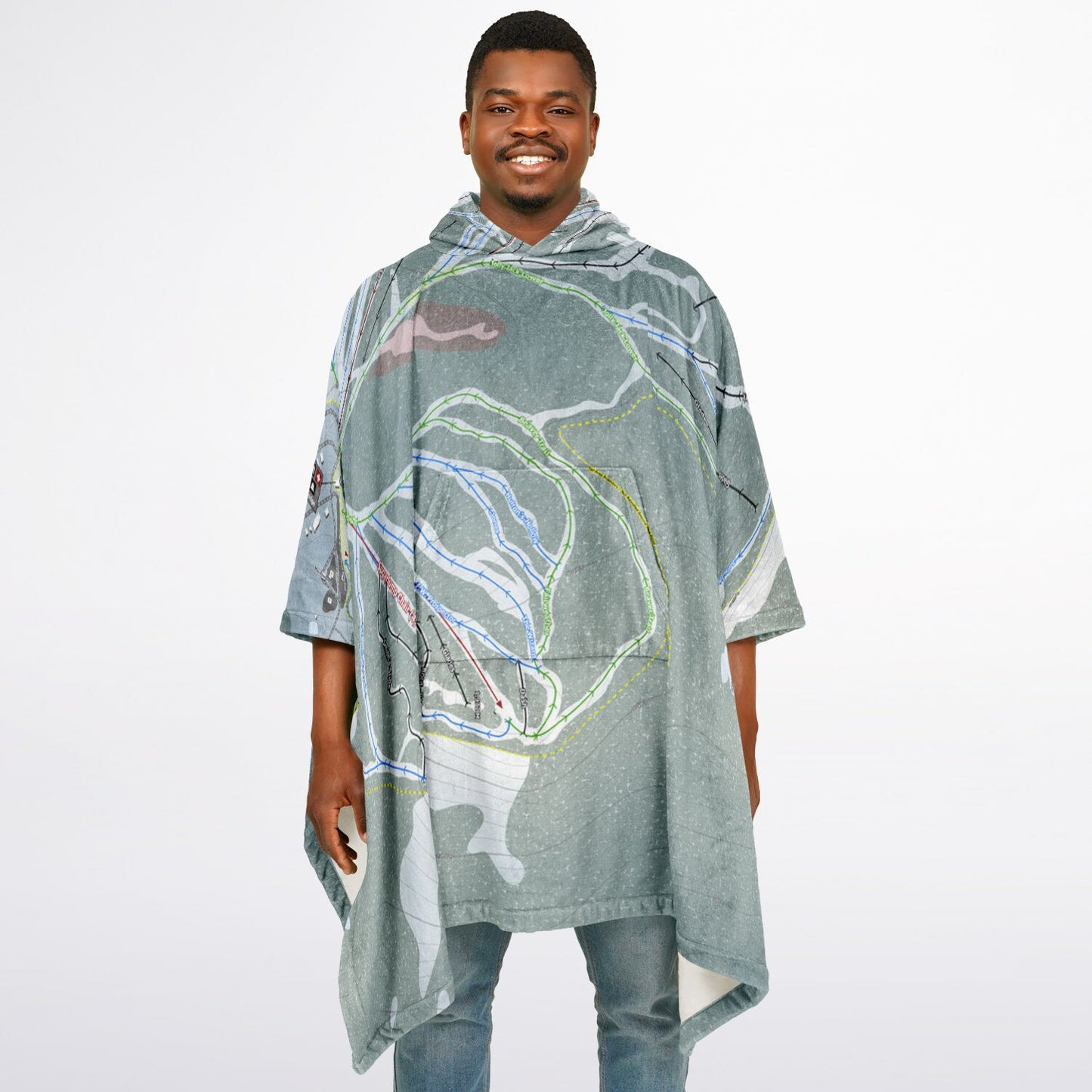 Baldy Mountain, British Columbia Ski Resort Map Flannel Blanket Poncho