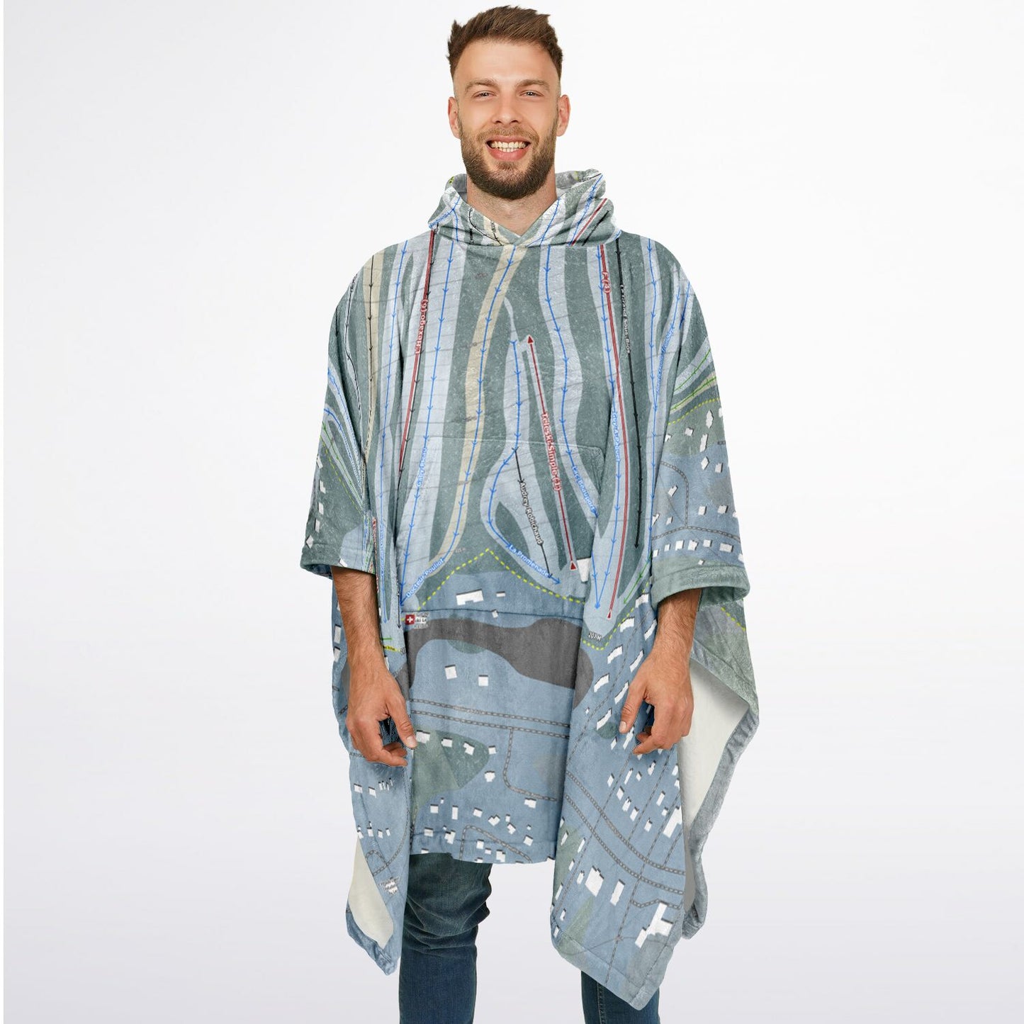 Le Relais, Quebec Ski Resort Map Flannel Blanket Poncho