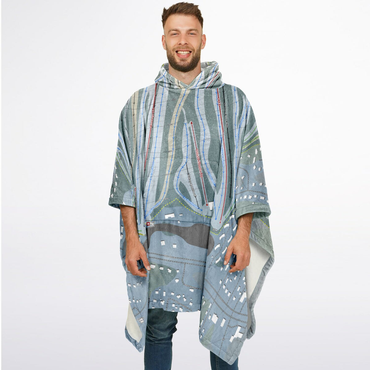 Le Relais, Quebec Ski Resort Map Flannel Blanket Poncho