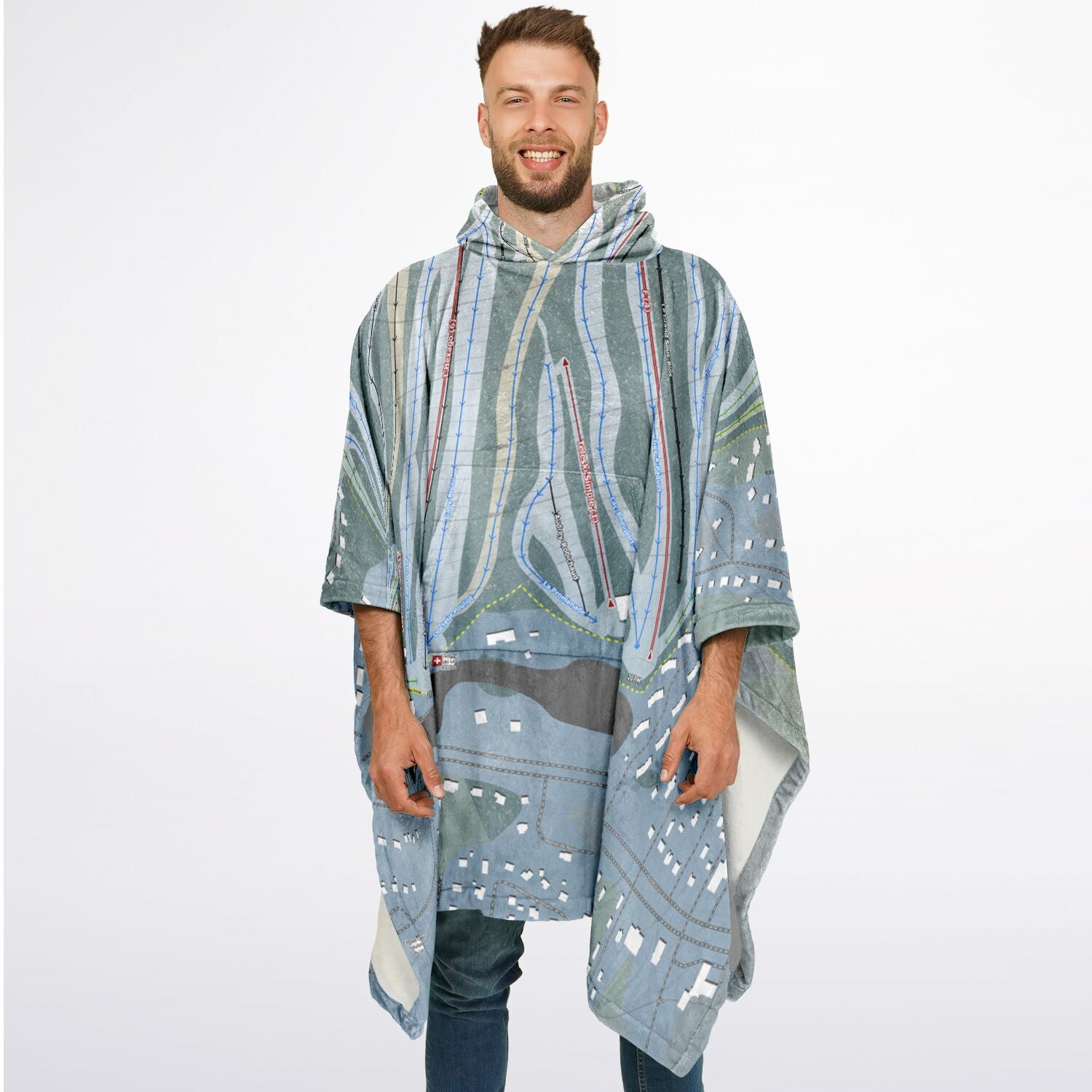 Le Relais, Quebec Ski Resort Map Flannel Blanket Poncho