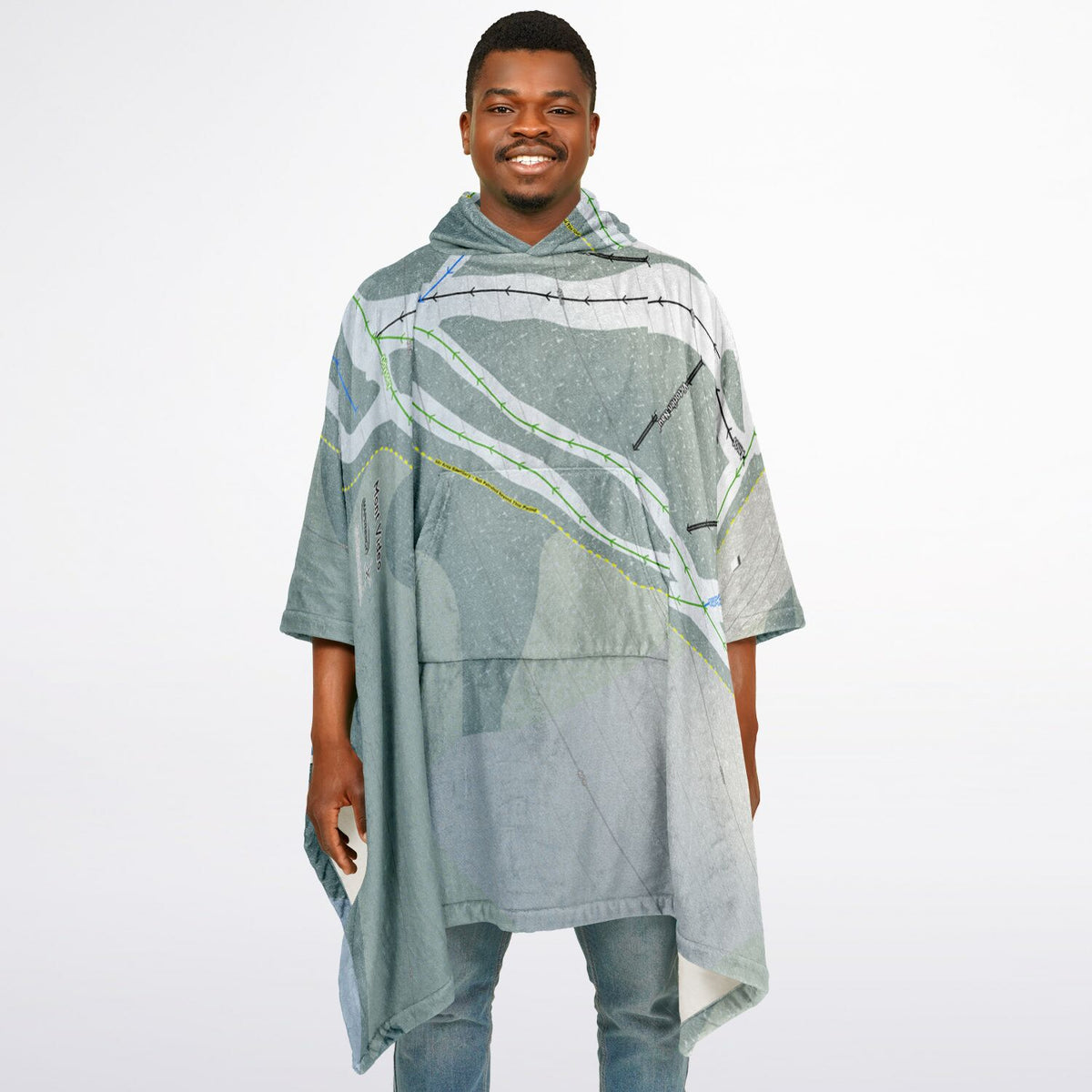 Mont Video, Quebec Ski Resort Map Flannel Blanket Poncho