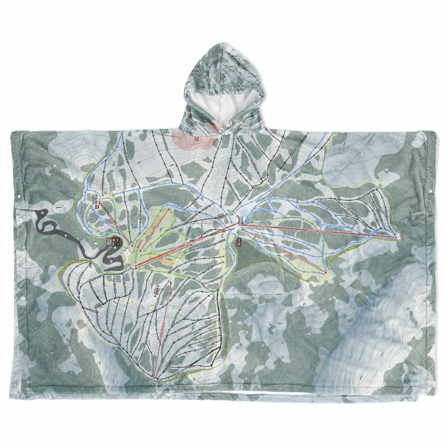 Bear Valley Mountain, California Ski Resort Map Flannel Blanket Poncho