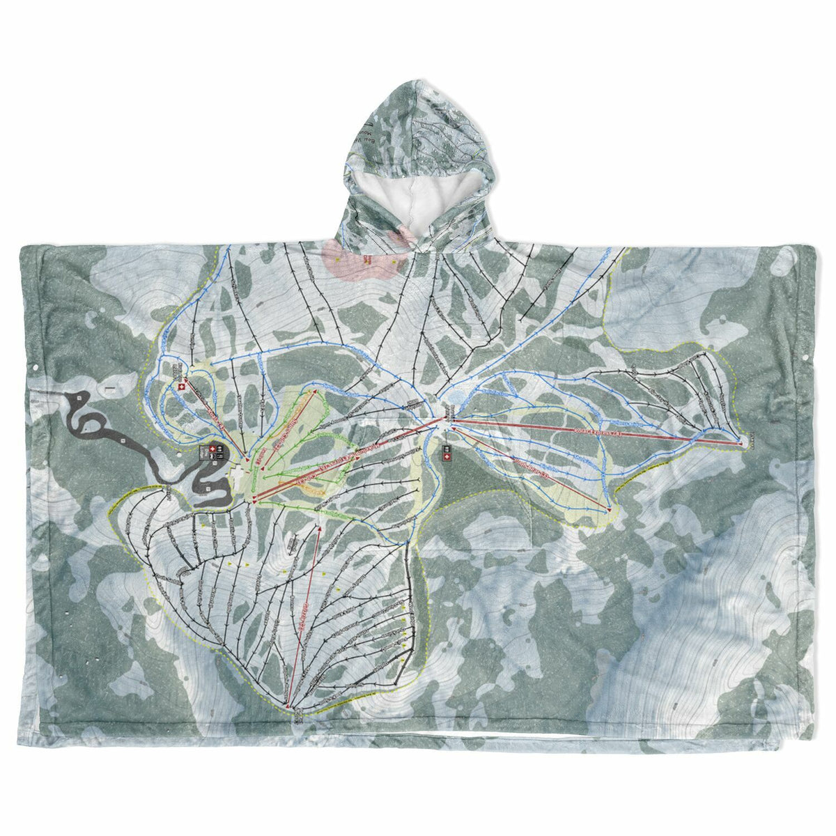 Bear Valley Mountain, California Ski Resort Map Flannel Blanket Poncho