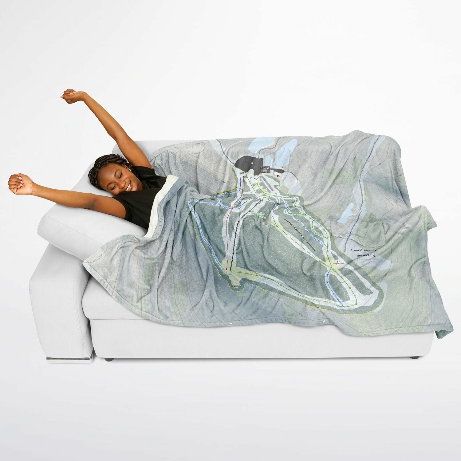 Laurel Mountain, Pennsylvania Ski Resort Map Flannel Blanket Poncho