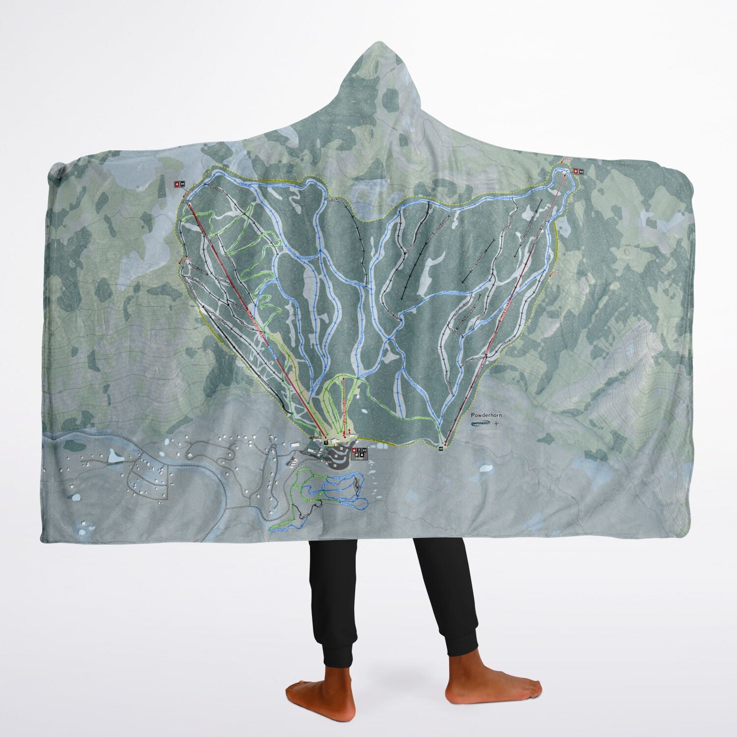 Powderhorn, Colorado Ski Trail Map - Youth Hooded Blanket - Powderaddicts